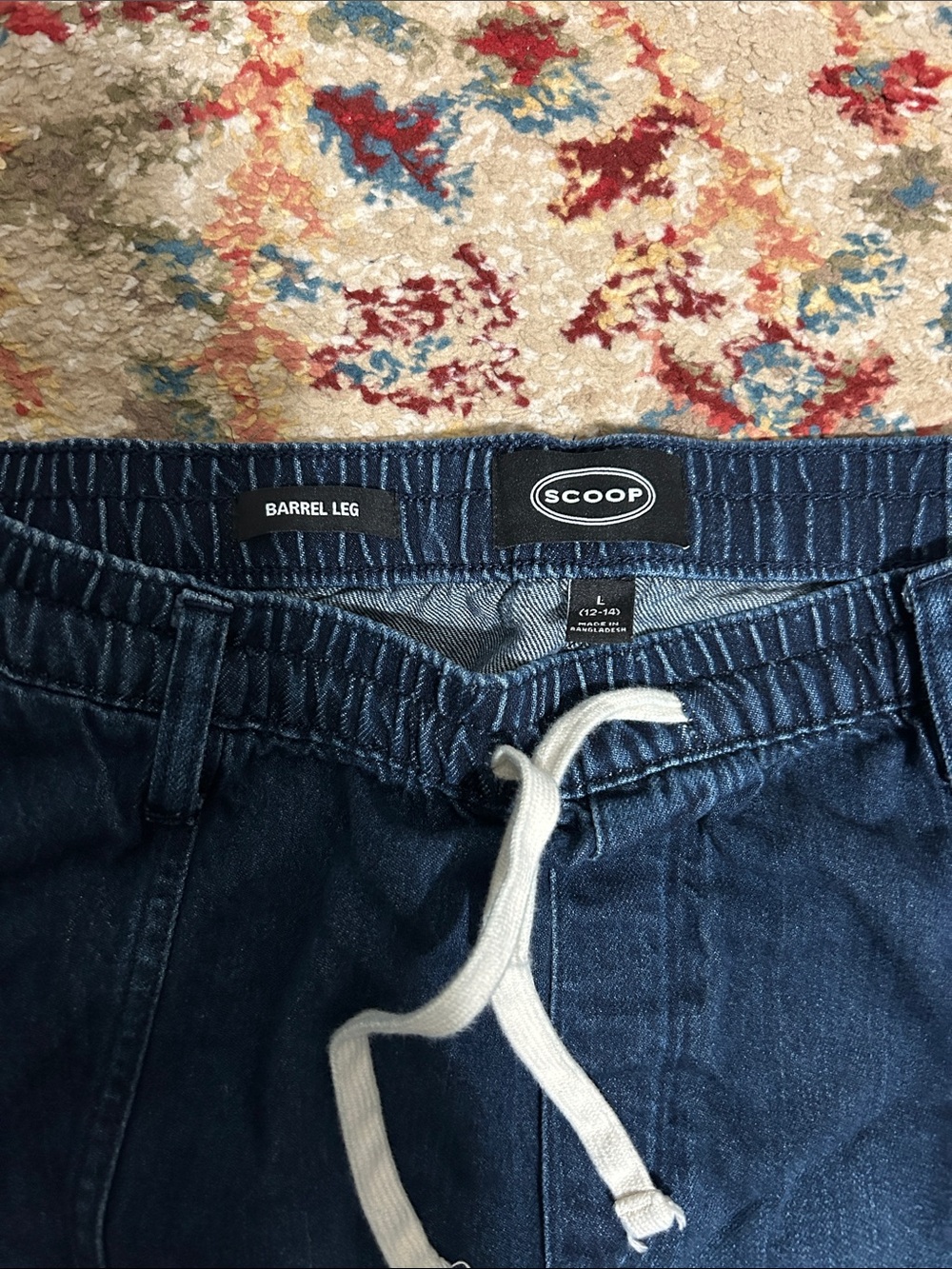 Scoop Casual Drawstring Denim Barrel Pants in Deep Indigo - Picture 2 of 4